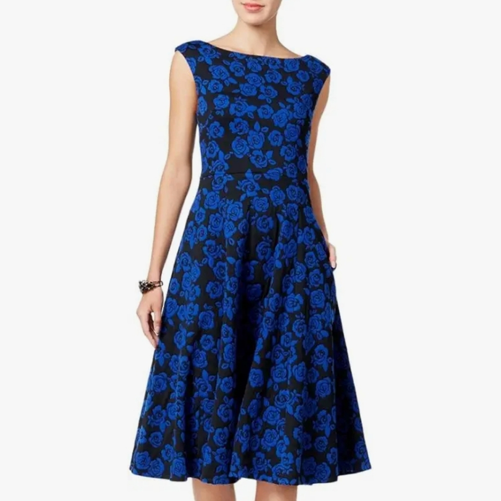 Vintage Y2K Betsey Johnson Blue Rose Knit Jacquard Dress.